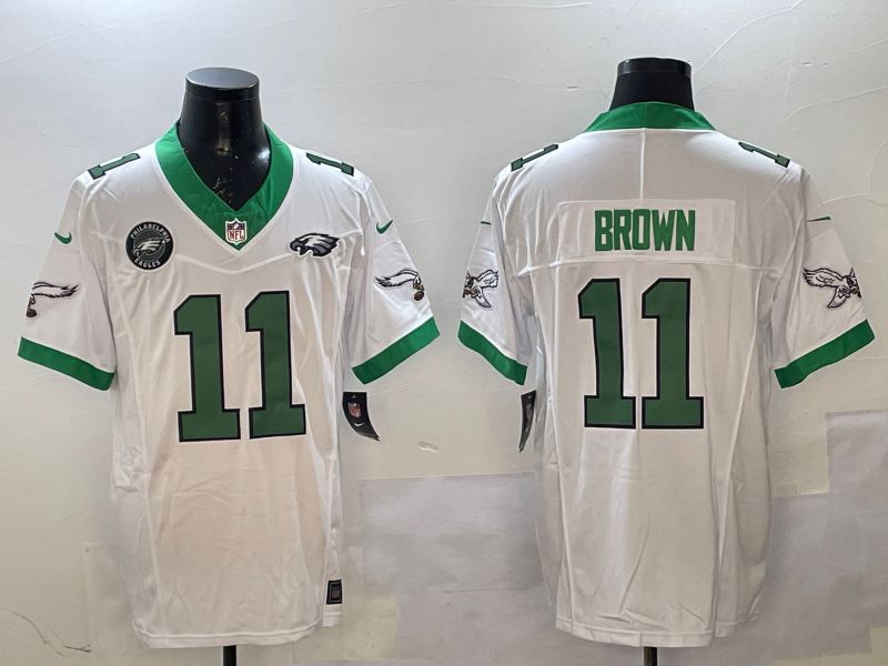 Men Philadelphia Eagles 11 Brown White Retro three generations 2025 Nike Vapor Limited NFL Jersey style 5